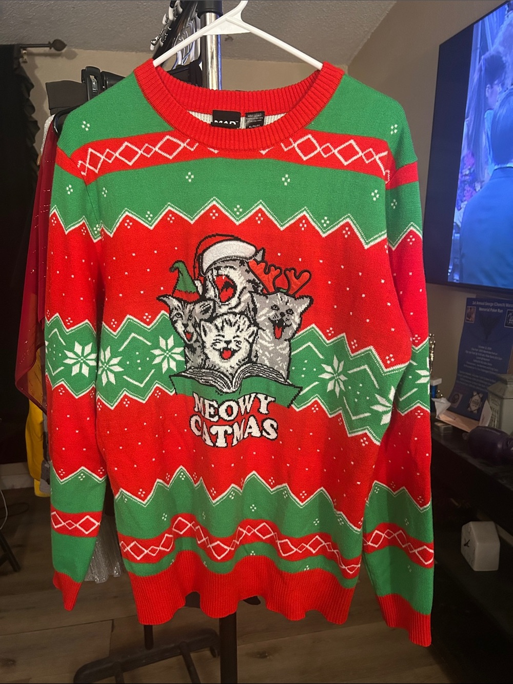 MAD Engine Red & Green Meowy Catmas Crewneck Sweater